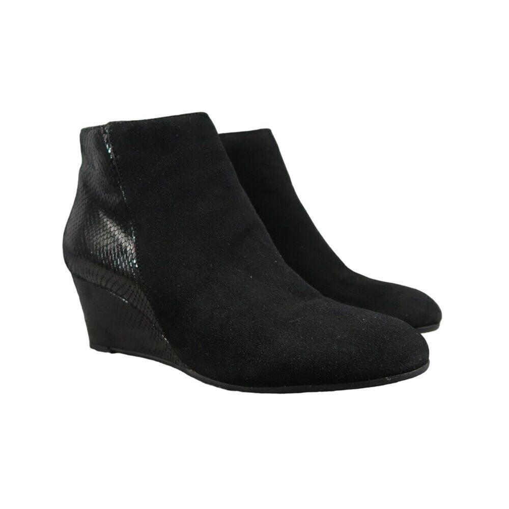 Aquatalia Shoe Women 7.5 Bootie Fashion Wedge Classic Leather Black Judith Snake